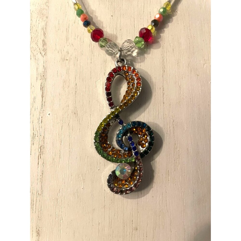 Handcrafted Multi Colored Musical Note Pendant Ne… - image 2